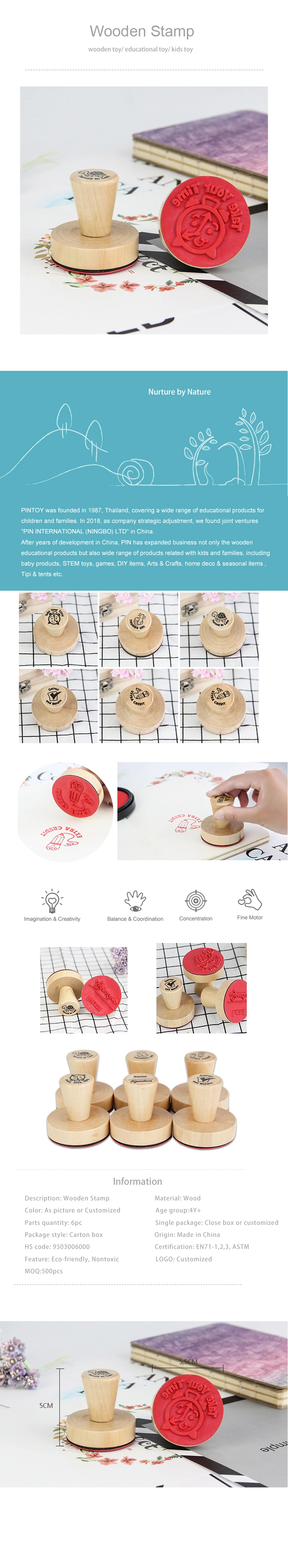 Wooden Toy Wooden Stamp for Kids DIY Crafts