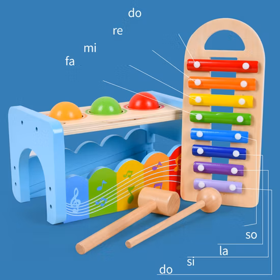 Musical infantil xilofone de madeira para brinquedos educativos montessori para bebês, multifuncional 2 em 1, instrumento de música